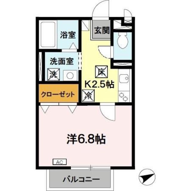 ルピナスC棟(1K/1階)の間取り写真