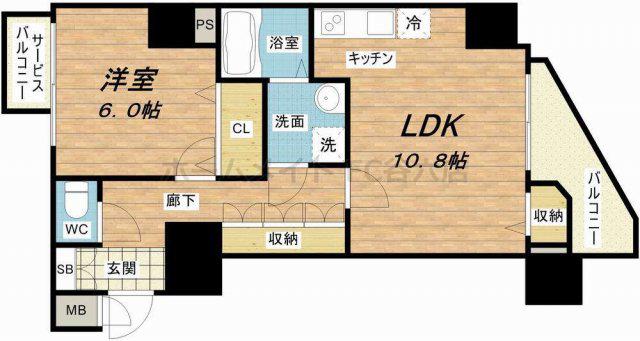 アドバンス心斎橋グランガーデン(1LDK/4階)の間取り写真