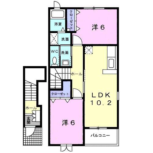 千賀の台 SPINACH II(2LDK/2階)の間取り写真