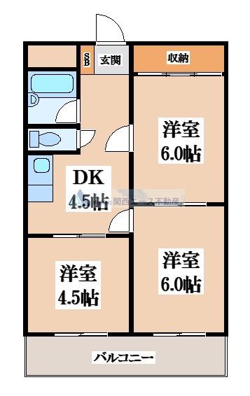 枚岡グリーンヒルズ(3DK/2階)の間取り写真