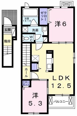 カーサ セレーナA(2LDK/2階)の間取り写真