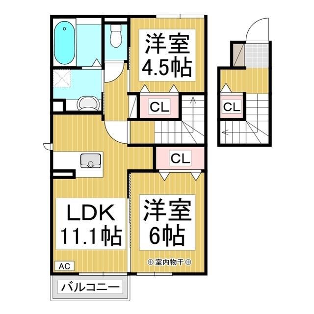 シャン・ド・フルール(2LDK/2階)の間取り写真
