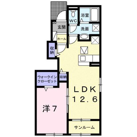 ジラソーレ御幸B(1LDK/1階)の間取り写真