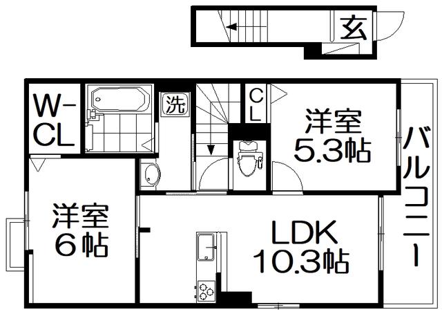 ヴェルデ I(2LDK/2階)の間取り写真