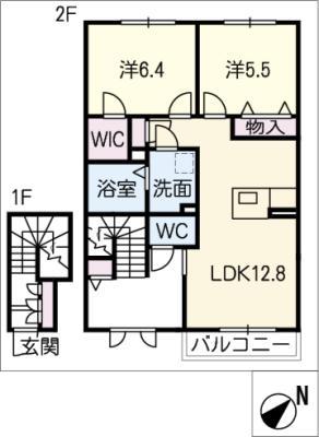 アリエッタK(2LDK/2階)の間取り写真