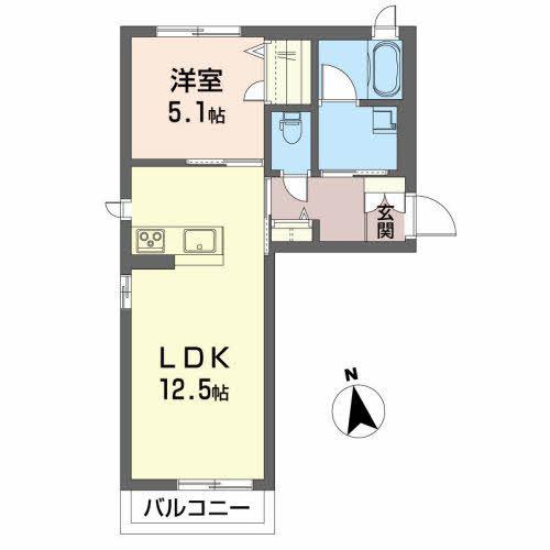 ボヌール・ライト(1LDK/2階)の間取り写真