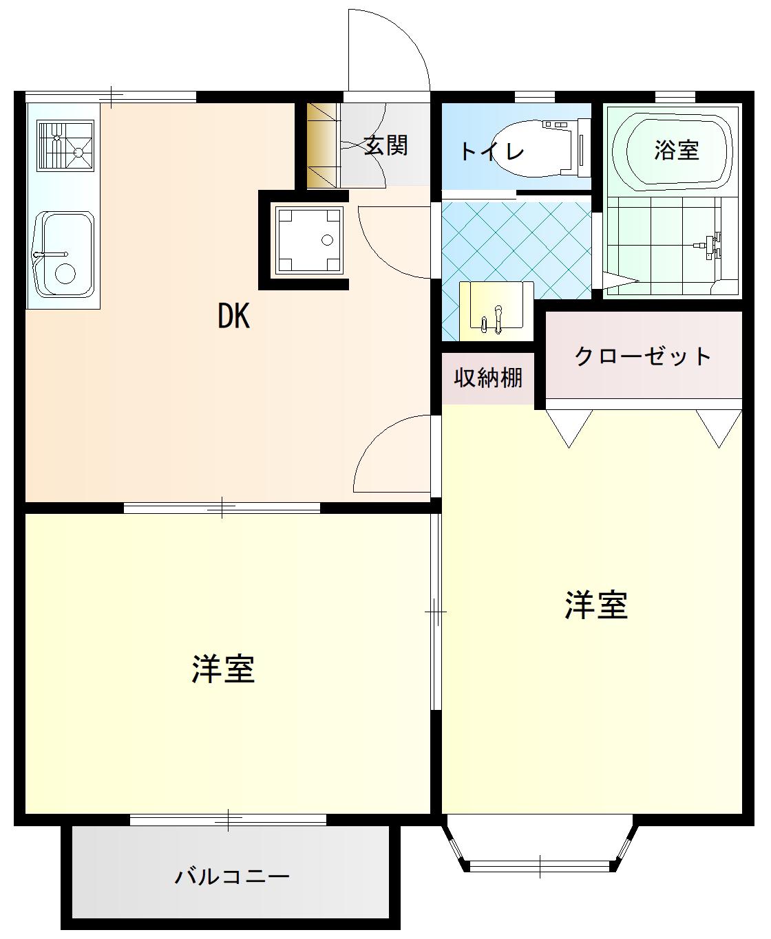 ドリームタウン貢川A(2DK/1階)の間取り写真