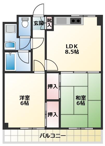 アゼリア 府中(2LDK/1階)の間取り写真