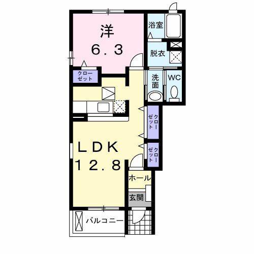 ペジーブル(1LDK/1階)の間取り写真