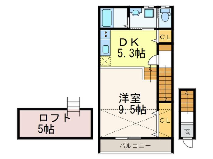 プレミアム和坂(1DK/2階)の間取り写真