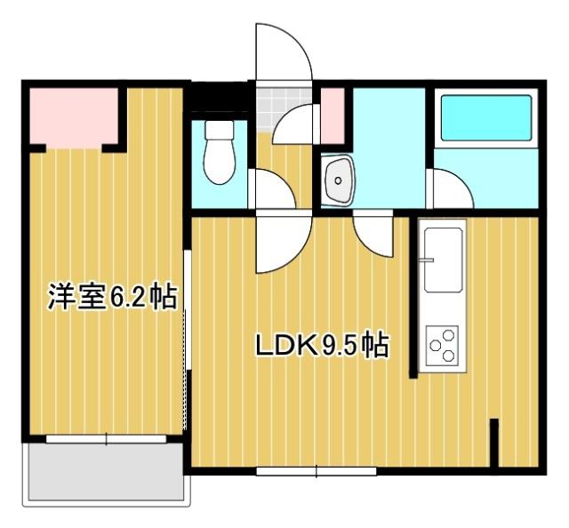 千歳市東郊AP(1LDK/3階)の間取り写真