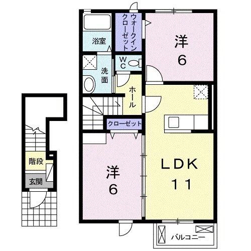 ヴァリーハート(2LDK/2階)の間取り写真