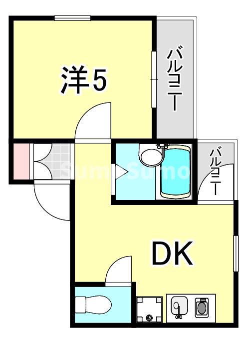 アメニティ東神戸(1DK/2階)の間取り写真