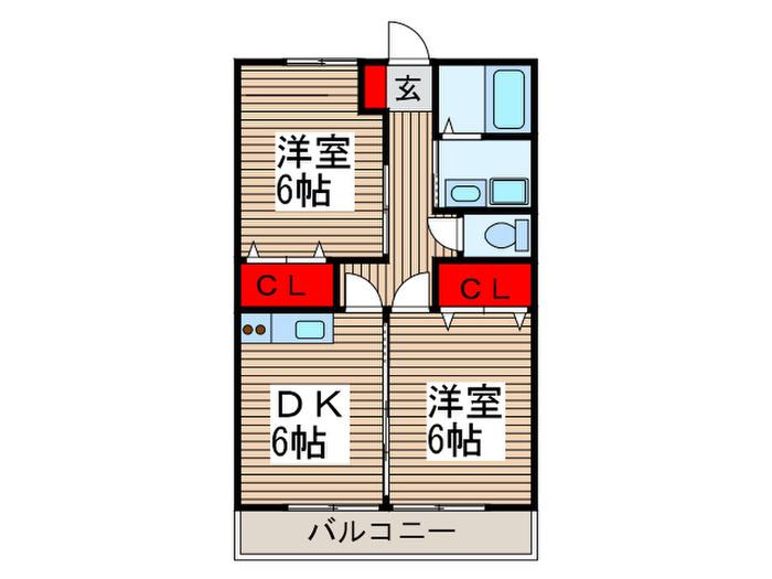 ヴィラプリムローズF(2DK/1階)の間取り写真
