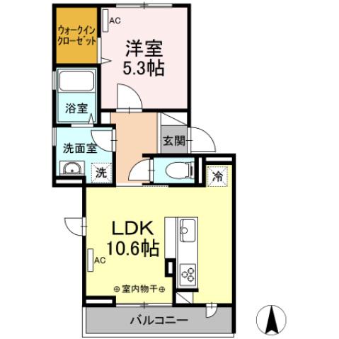 パピヨン(1LDK/2階)の間取り写真