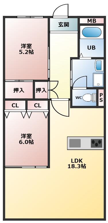 グランドハイツ浦里(2LDK/2階)の間取り写真