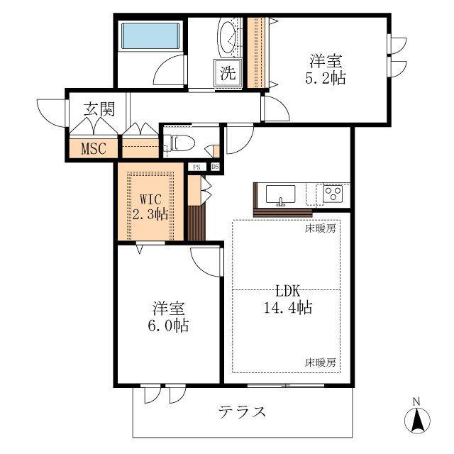 NOBLE岐阜金華(2LDK/1階)の間取り写真