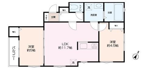 グラトゥーイト(2LDK/1階)の間取り写真