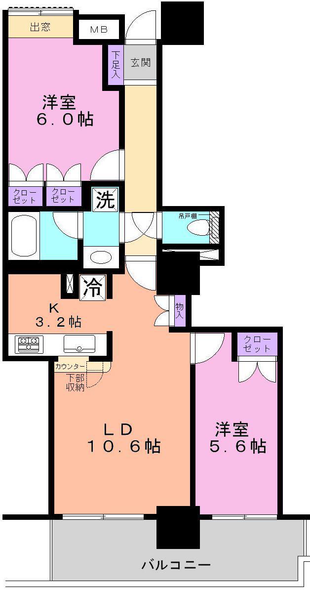 川口パークタワー(2LDK/5階)の間取り写真