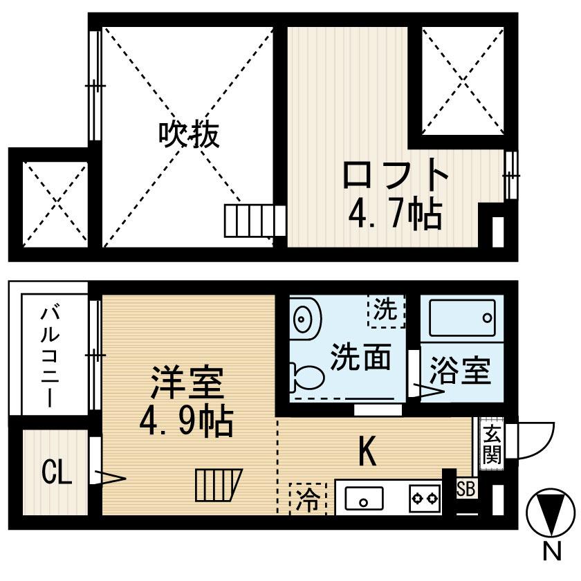 HOUSING COMPLEX T2(1K/2階)の間取り写真