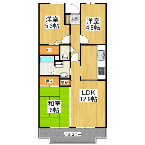 ロジェ長野448 1号棟(3LDK/4階)の間取り写真
