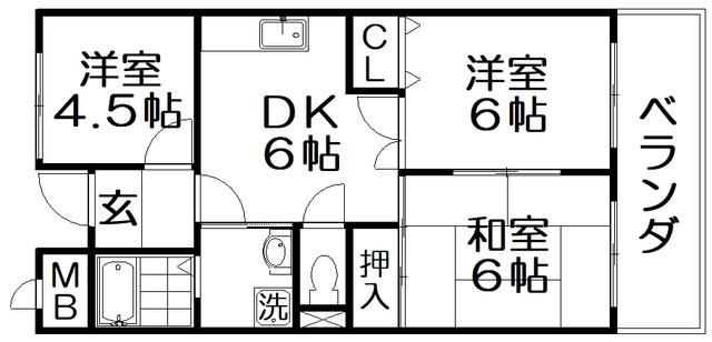 グランドヴィラ香里(3DK/6階)の間取り写真