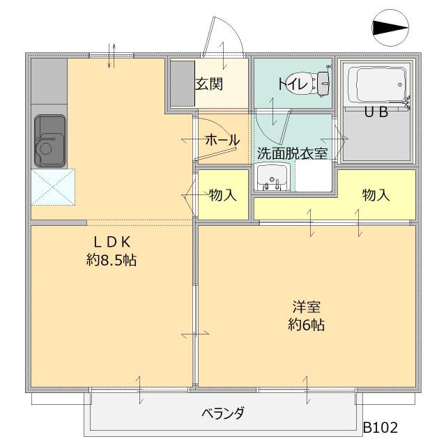 カーサヤマトB(1LDK/2階)の間取り写真