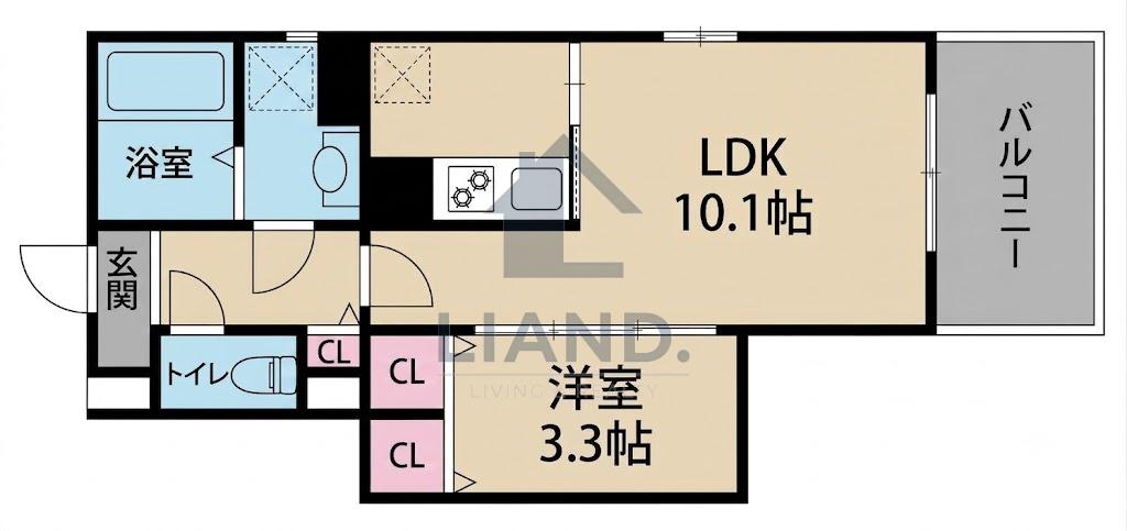 リアンレガーロ東比恵ステーション(1LDK/4階)の間取り写真