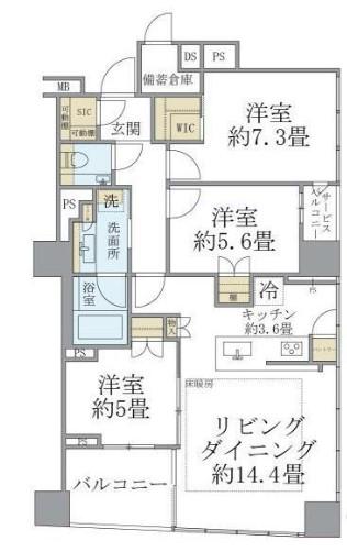 BRILLIA二番町(3LDK/11階)の間取り写真