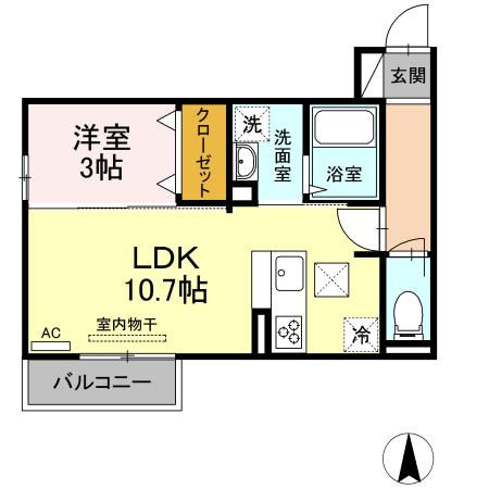 パディコート下城野(1LDK/1階)の間取り写真