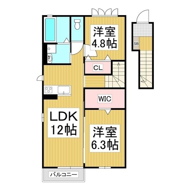 GRANDE広丘 C棟(2LDK/2階)の間取り写真