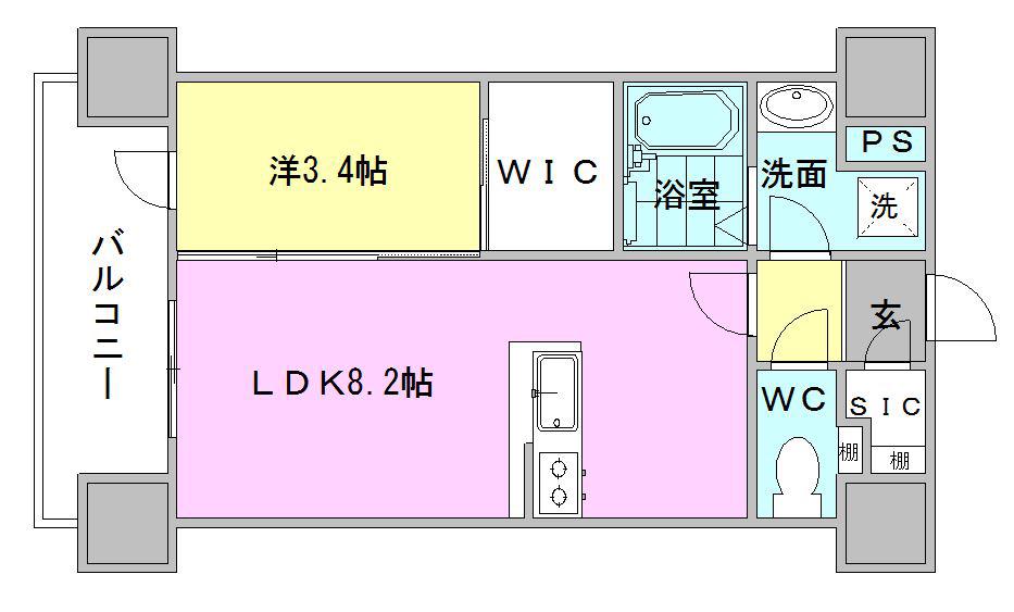 ネストピア東比恵駅前II(1LDK/13階)の間取り写真