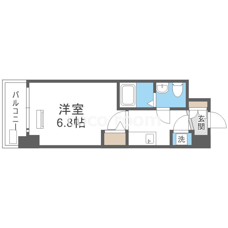 ラシュレエグゼ難波西(1K/2階)の間取り写真