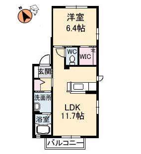 シャーメゾン本谷(1LDK/2階)の間取り写真