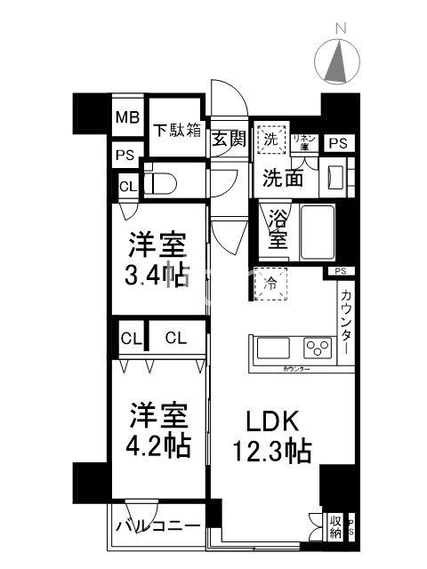 イニシア京都五条(2LDK/4階)の間取り写真