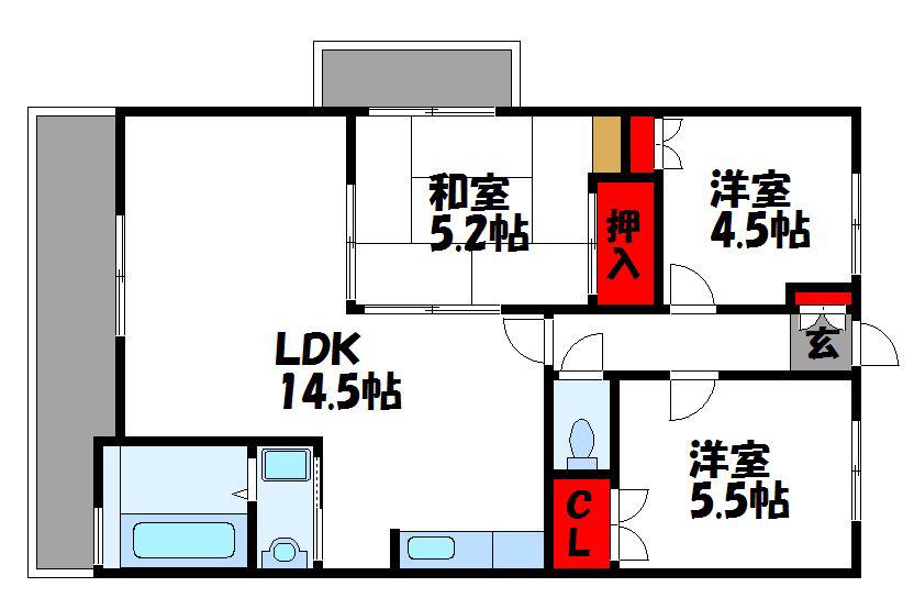 ボックスK-81(3LDK/9階)の間取り写真