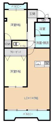 稲熊ビル(2LDK/1階)の間取り写真