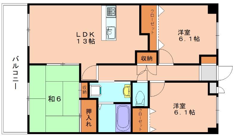 グリーンヒル千鳥(3LDK/4階)の間取り写真