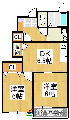 プリムラA(2DK/1階)の間取り写真