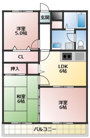 ベルハイツ水巻(3DK/1階)の間取り写真