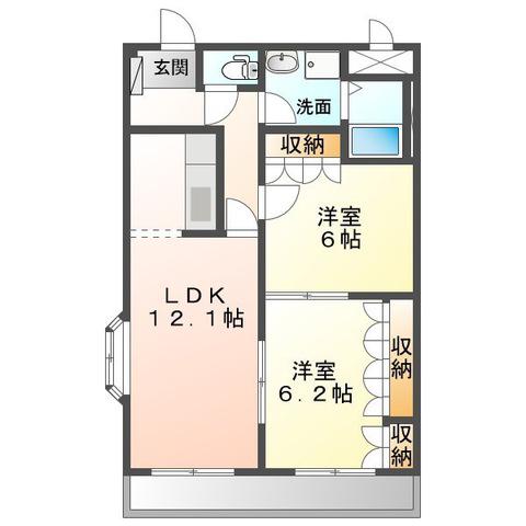 近鉄名古屋線 伊勢中川駅 徒歩46分 2階建 築22年(2LDK/2階)の間取り写真