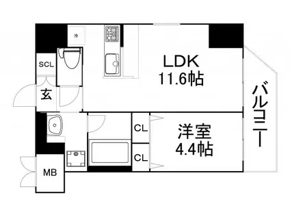 プレジオ都島本通(1LDK/3階)の間取り写真