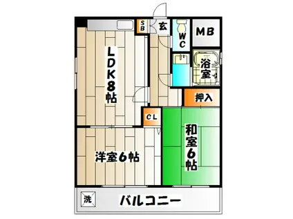 グランドーレ東須磨(2LDK/2階)の間取り写真