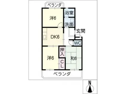 パークサイド山本(3DK/2階)の間取り写真