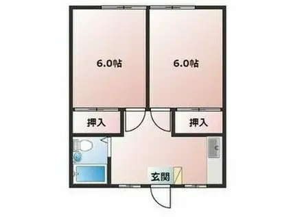 ひだコーポA棟(2DK/2階)の間取り写真