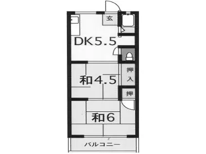 本津マンション(2DK/2階)の間取り写真