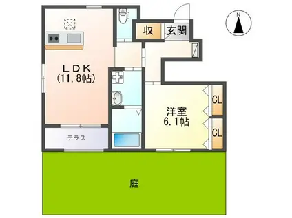 クオリティーIV(1LDK/1階)の間取り写真