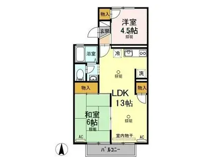 セジュール三島B棟(2LDK/2階)の間取り写真