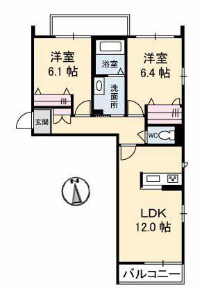 グランベレオ三吉 A棟(2LDK/1階)の間取り写真