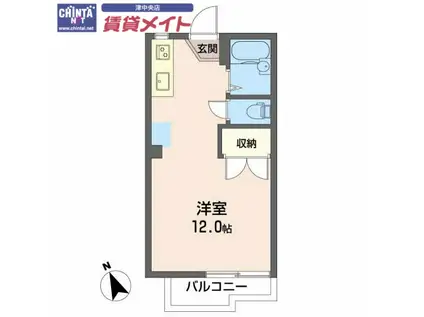 グリーンヴィラ平野A(ワンルーム/2階)の間取り写真